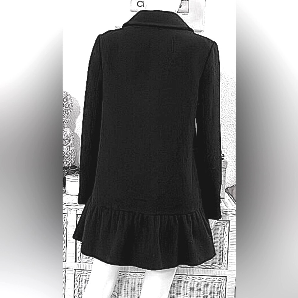 Kate Spade Short Coat Black Wool Peplum Ruffles Semi Pleated Size Petite S
